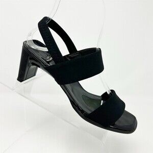 Stuart Weitzman Womens Sandals Black Stretch Slingback Block Heel Open Toe 6B
